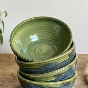 Pottery Dip Bowl Green Handmade Snack Bowl Food Prep Bowl Ceramic Food Prep Dish Green Kitchen Set Bowl Small Accent Bowl Set Snack Dish Set image 10