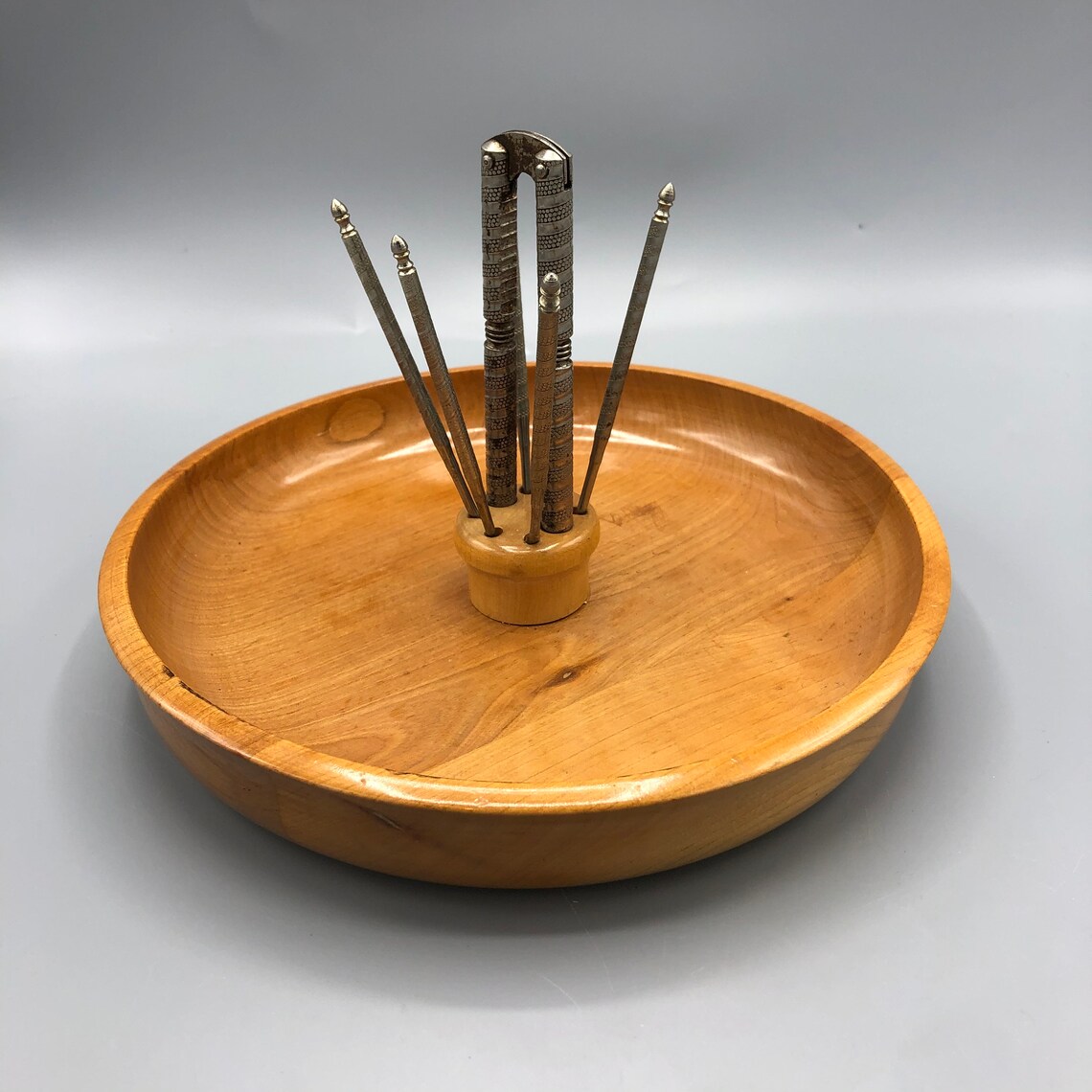 Vintage Mid Century Wooden Nut Bowl Cracker Etsy