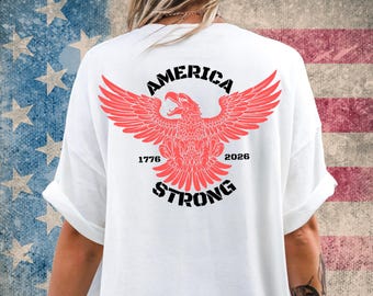 アメリカ建国250周年記念シャツ、7月4日Tシャツ、アメリカ・ストロング・イーグルTシャツ、1776年愛国イーグルシャツ