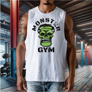 Skull Sleeveless Tank- Workout Muscle Tee, Fitness Gym Vest, Punk Skeleton Athletic Shirt, Bodybuilding Top, Weightlifter Shirt, Edgy Tank