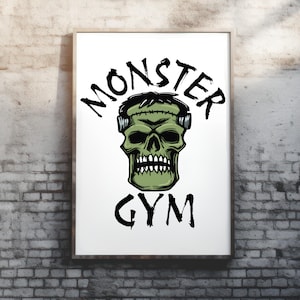 Fitness Monster Gym Poster- Wall Art, Home Decor, Motivational Exercise Print, Workout Room Decor, Skull Poster, Bodybuilding Poster,