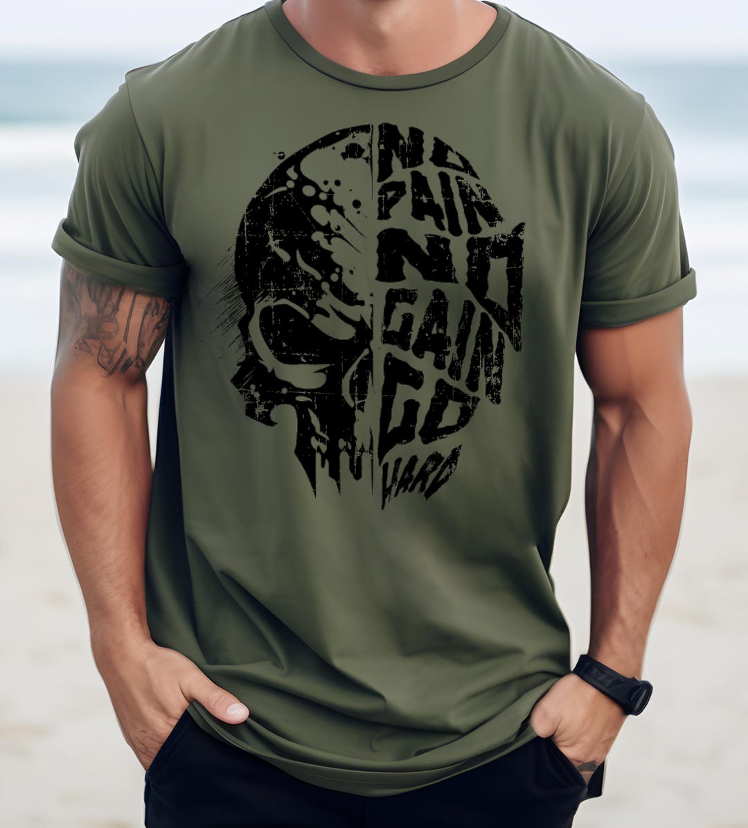 No Pain No Gain Go Hard Skull Workout Unisex Softstyle T-shirt, Fitness ...