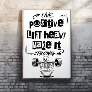 Inspirational Fitness Poster- Motivational Wall Art for Gym Lovers, Home Decor, Gift for Lifters, Positive Vibes, Skeleton Artwork