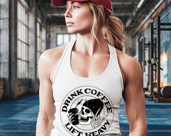Camiseta sin mangas para amantes del café, camiseta sin mangas con espalda deportiva y calavera, camiseta para entrenar en el gimnasio, camiseta sin mangas para hacer ejercicio, ropa deportiva para mujer, camiseta con estampado divertido, regalo de fitness