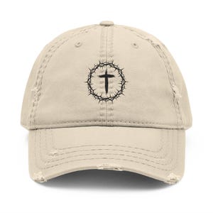 Embroidered Cross Hat- Religious Baseball Cap, Vintage Christian Headwear, Distressed Hat, Faith Cross Stitched Cap, Gift for Her, Faith Hat