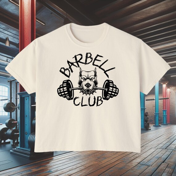 Pitbull Barbell Crop Top Women's Boxy Tee, Muscle Dog Workout