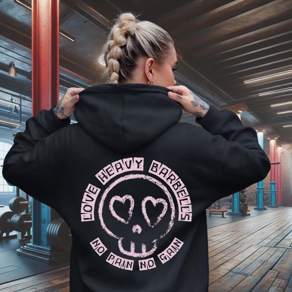 Weightlifter Hoodie Powerlifting Hooded Sweatshirt, Gym Skull