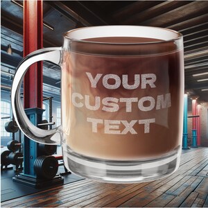Custom Engraved Glass Coffee Mug | 12.25oz Personalized Text Mug | Gift for Her | Gift for Him | Coffee Lover Mug
