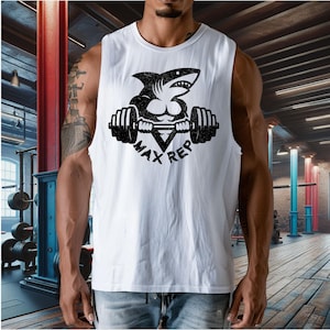 Weightlifter Tank Top - Shark Tank, Muscle Tee, Gym Workout Shirt, Fitness Tank, Sleeveless Top, Barbell Tank, Gym Tank, Bodybuilding Tank
