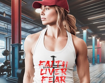 Faith-tanktop-damestrainingstank, racerbacktank, christelijke kleding, inspirerend T-shirt, gymtank, mouwloos shirt, crossfit-tanktop