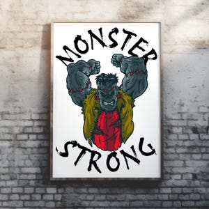 Monster Strong Gym Poster- Fitness Print, Workout Wall Art, Motivational Decor, Bodybuilding Poster, Gym Gifts, Weightlifting Poster