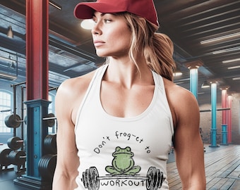 Grappige fitness damestanktop - racerbackshirt training, gymkleding, fitnesskleding, gymhumortop, kikkerkleding, barbell-tank, spier