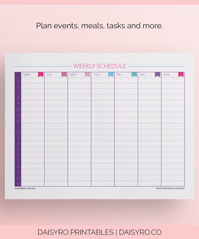 Weekly Schedule Time Management Weekly Plan Weekly Organizer Weekly To