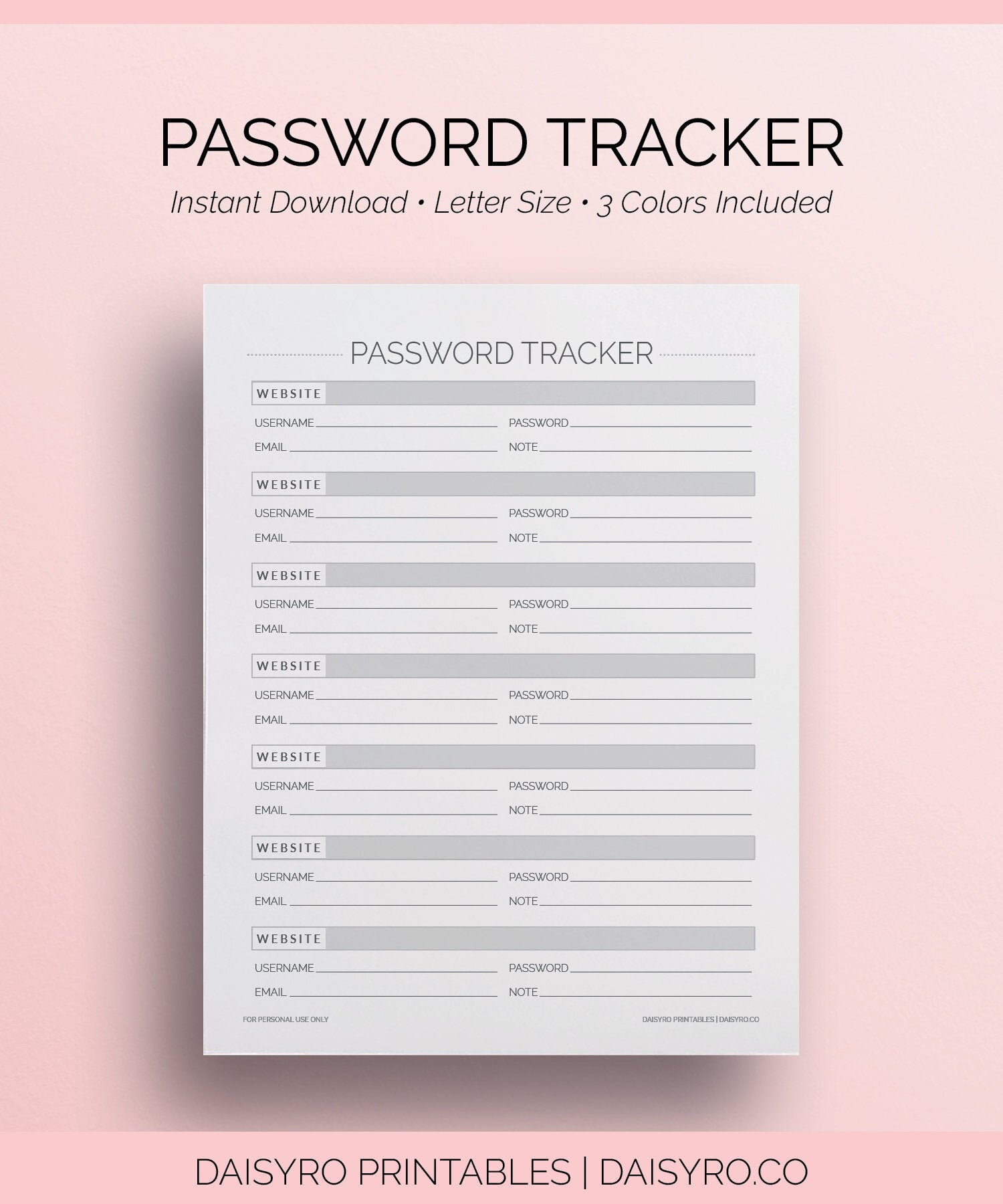 Password Tracker Password Log Login Organizer Password | Etsy
