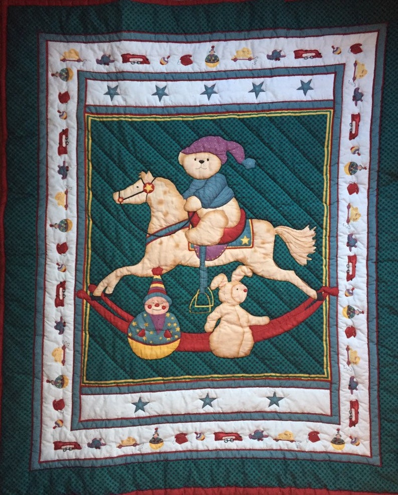 Rocking Horse Baby Quilt / Baby Blanket Teal Blue Green Red / Etsy France