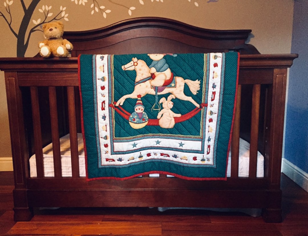 Rocking Horse Baby Quilt / Baby Blanket Teal Blue Green Red / Etsy France