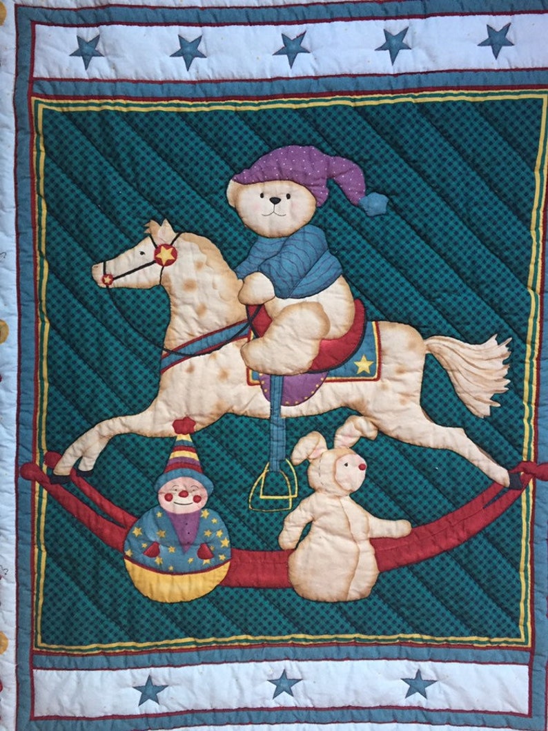 Rocking Horse Baby Quilt / Baby Blanket Teal Blue Green Red / Etsy France