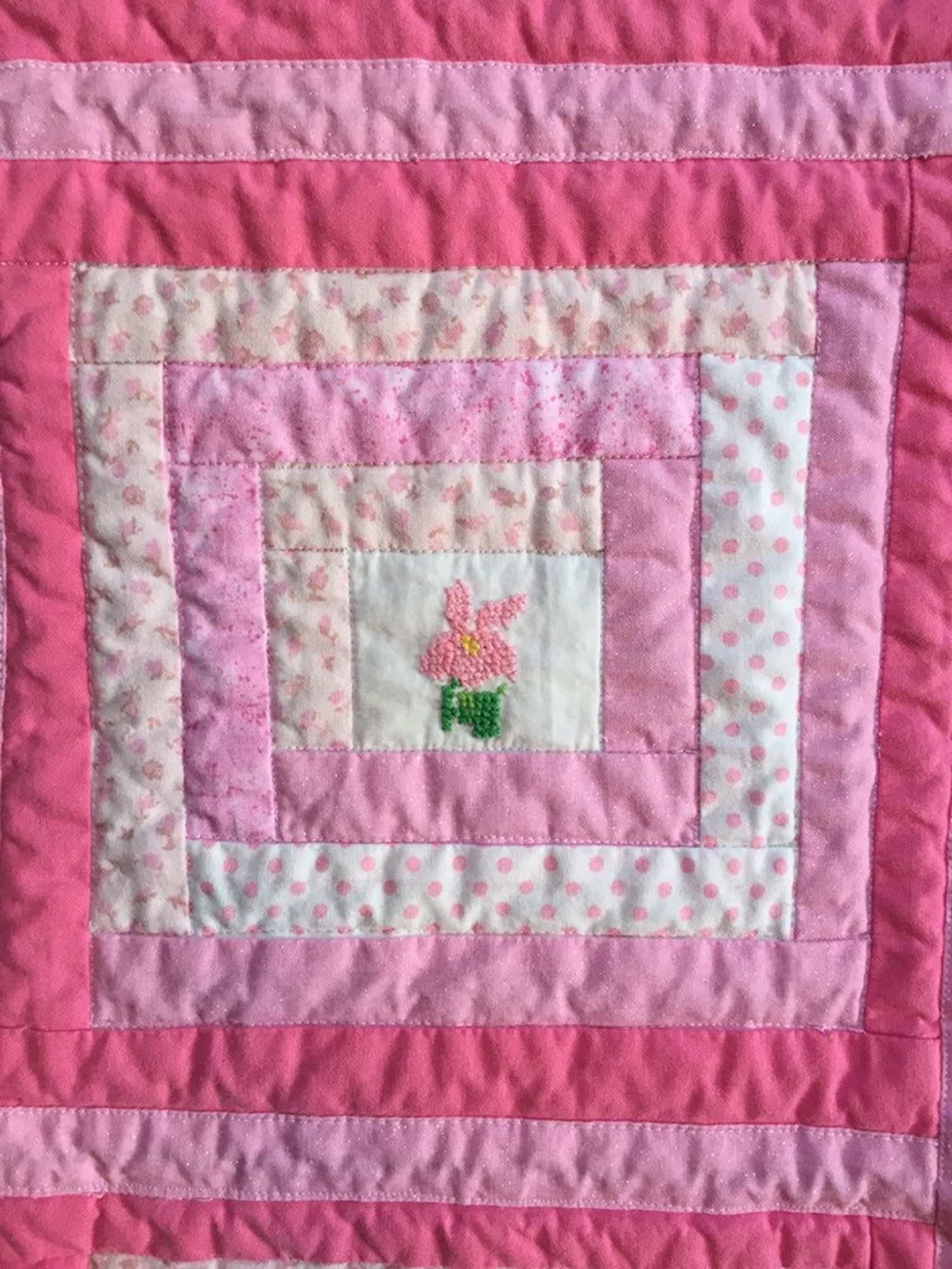 Pink Flower Quilt Baby Girl Quilt Girl Blanket Flowers Hot Pink Hearts