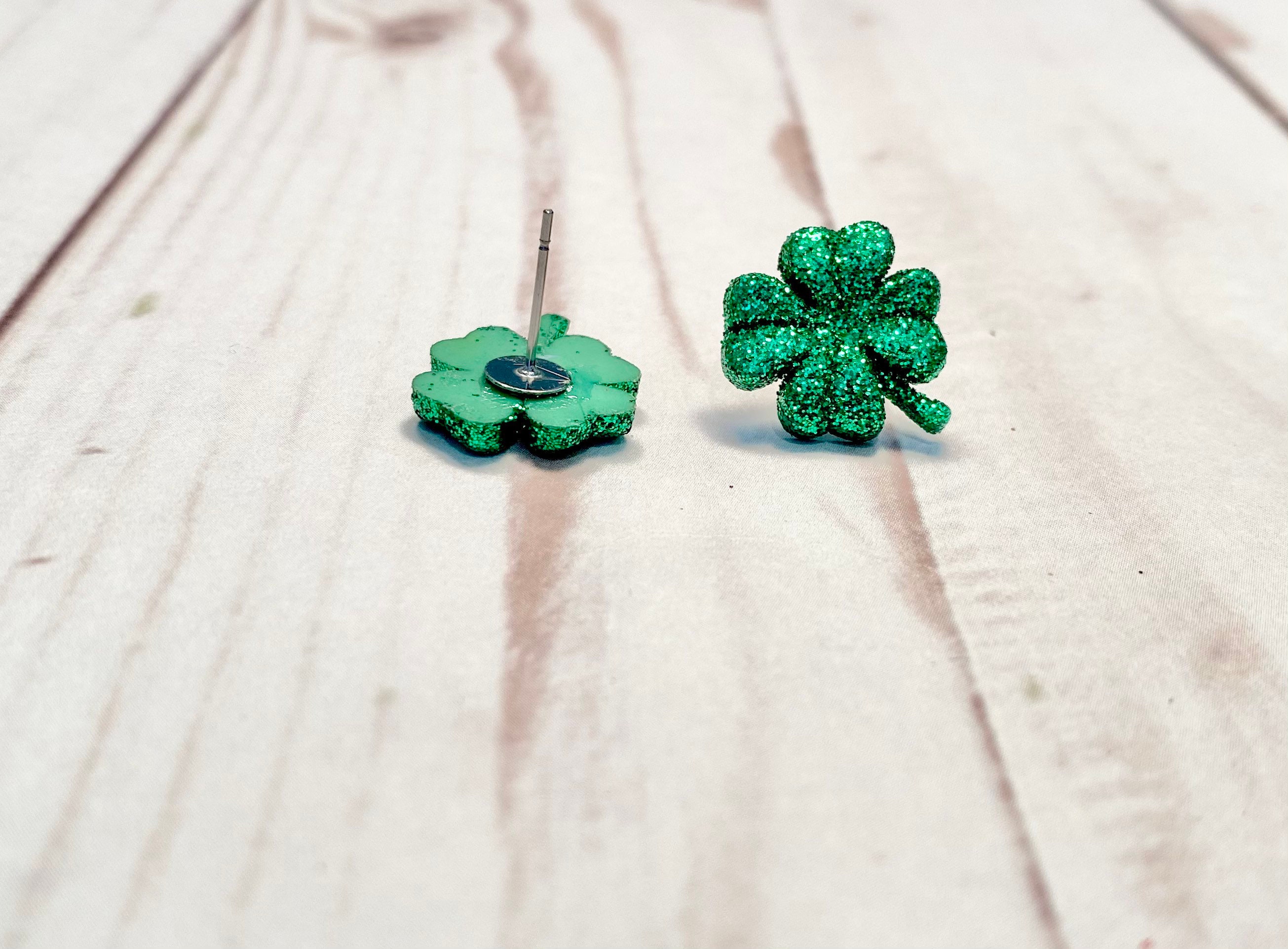 Green Glitter St Patricks Day Clover Earrings - Etsy