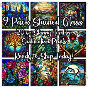 9 Pack Stained Glass Sublimation Prints SHIPS 24 Hours or Less! 20 Oz Skinny Tumbler