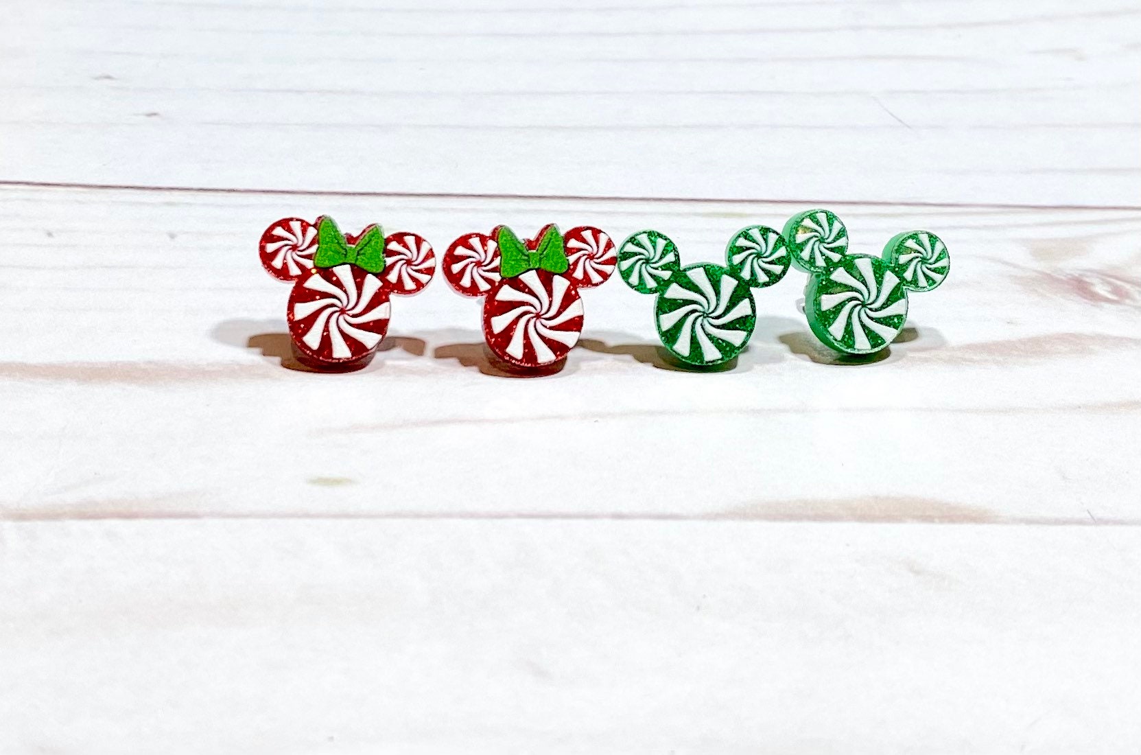 Bright Red Christmas Mickey Mouse Disney Xmas Stud Earrings Wreaths P…
