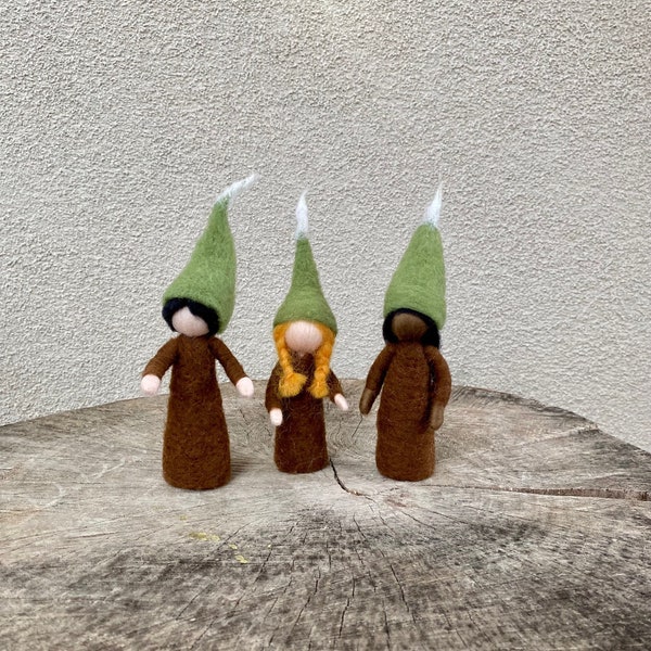 Set of 3 root children, multiracial root children, Waldorf inspired felted children, winter nature table