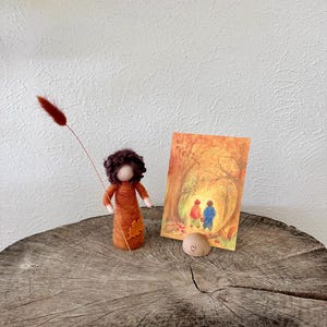 SET Waldorf inspired felted Fall Child, Fall Nature Table, Lady Fall