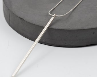Vertical long bar silver pendant necklace (STN19) (Custom Engraving Available)