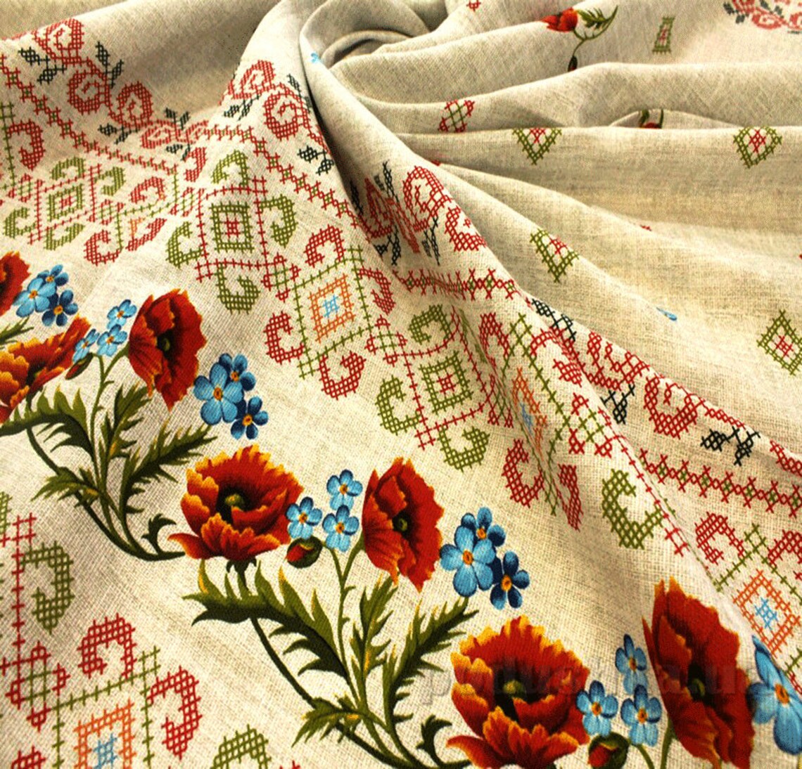Tablecloth Embroidery print Linen Kitchen design Ukrainian Etsy