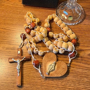 Large Wood Rosary with Hearts
