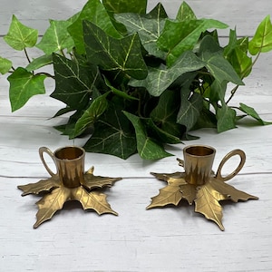 Vintage Brass Holly Candlestick Holders