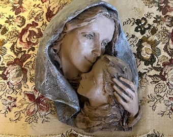 Decoración de pared de la Virgen María con el Niño Jesús - Firmada