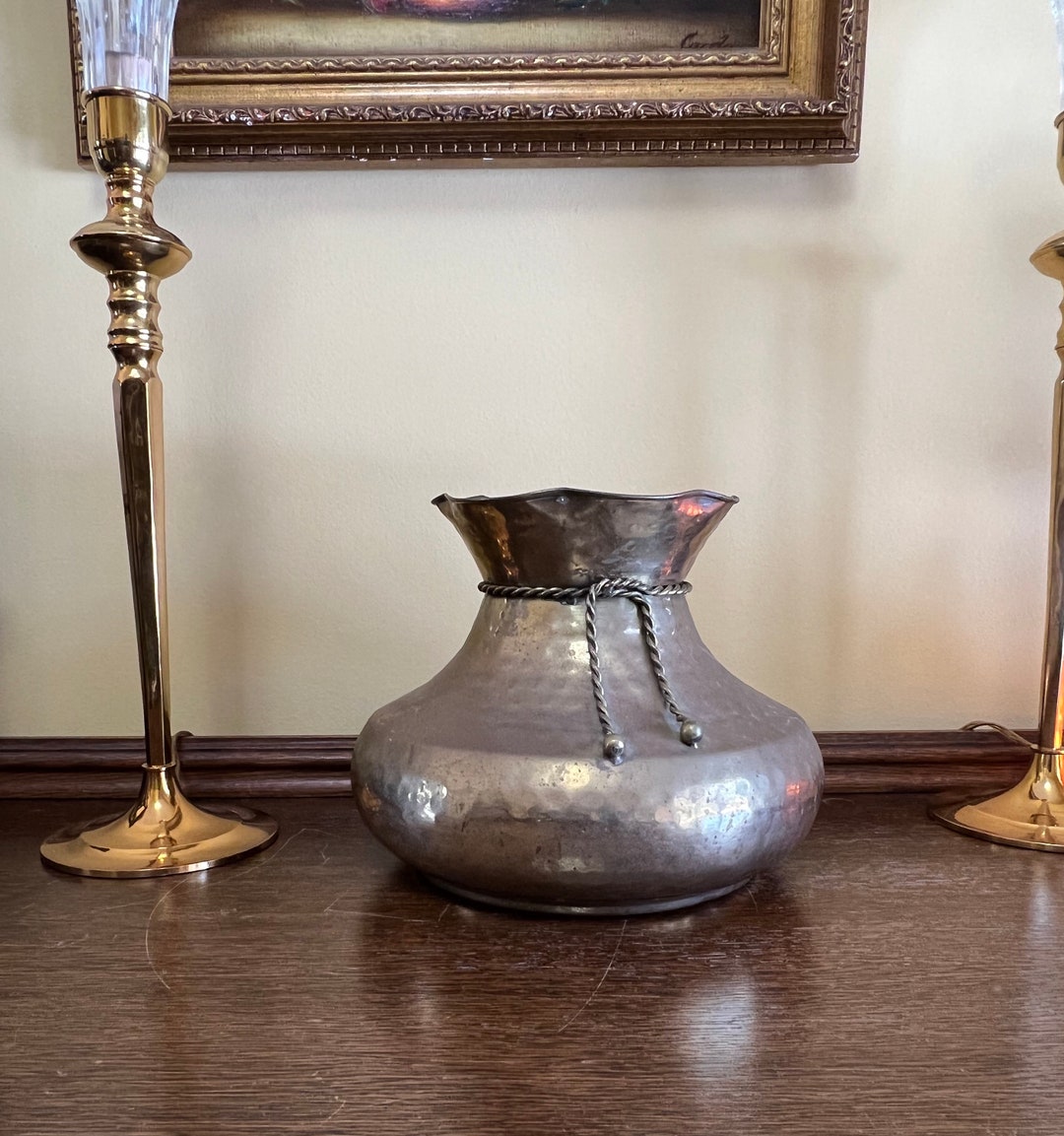 Vintage Brass Hammered Vase Etsy