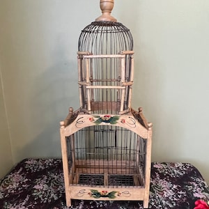 Vintage Hand Painted Wooden Bird Cage