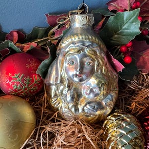 Mother Mary Holding Baby Jesus Vintage Glass Christmas Ornament