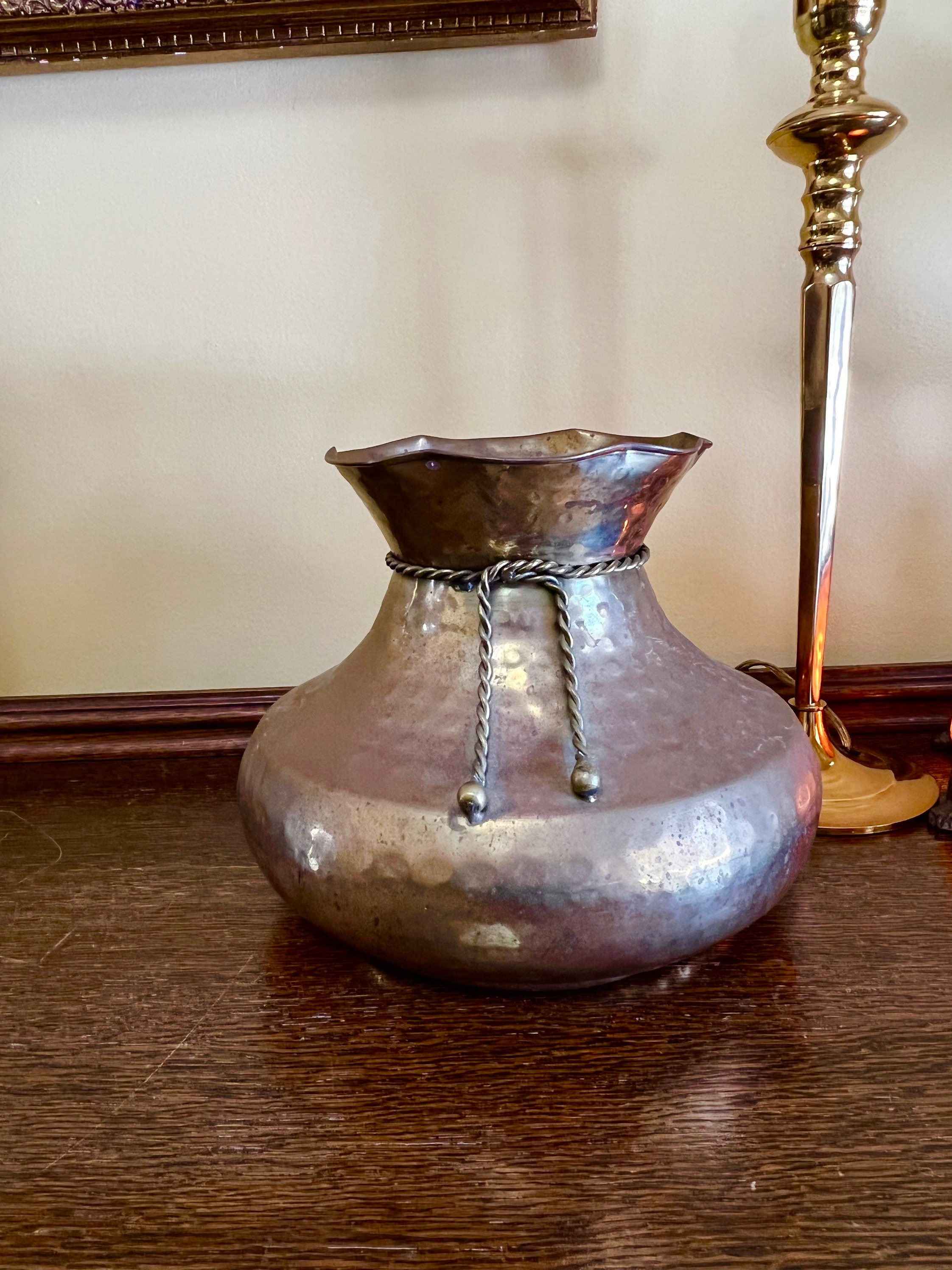 Vintage Brass Hammered Vase Etsy