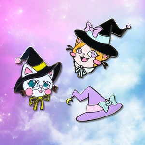 Witchy Kitty Silver Hard Enamel Pin | White Witch | Witchy Kitty Set | Witchy Kitty Hat | Meowgical | Pastel | Kawaii | Neko | Halloween