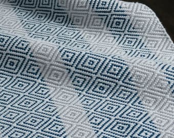 Handwoven Runner - 12x72 - Slate Blue, Gray and White Cotton/Bamboo