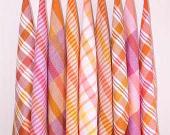 Handwoven Cotton Dish Towel: Orange, Pink & Yellow - Lint Free