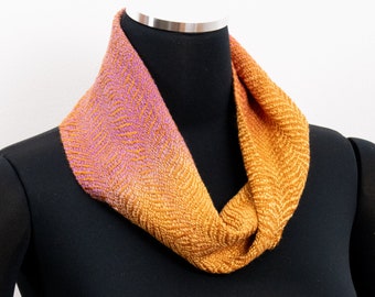 Handwoven Infinity Scarf - Hand dyed Gold, Pink, Lavender - Soft and Cuddly