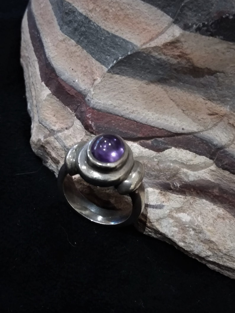 Antique Handmade Afghan Tribal 925 Stirling Silver Ring w Natural Amethyst Size N US Size 7