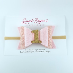 Pink birthday hair bow, first birthday bow, cake smash bow, birthday headband, first birthday pink bow, birthday hair clip, big birthday bow