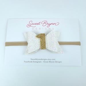 Girls birthday hair bow, birthday glitter bow, mini birthday bow, first birthday bow, cake smash bow, small birthday bow, white birthday bow