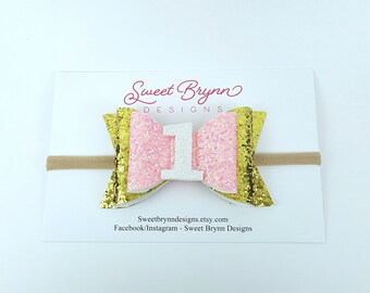 1st birthday hair bow gift first birthday bow first birthday headband cake smash outfit girl Candyfloss Pink First birthday hair bow