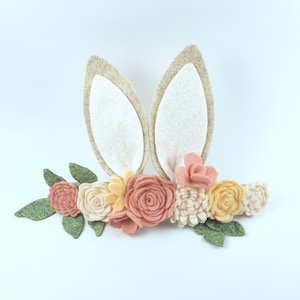 Felt bunny headband, felt bunny ears headband, bunny headband, rabbit headband, bunny flower headband, bunny ears, bunny headband