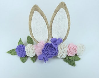 Felt bunny headband, felt bunny ears headband, bunny headband, rabbit headband, bunny flower headband, bunny ears, bunny headband