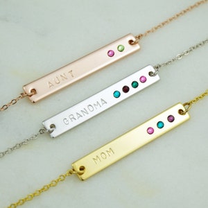 Mom necklace, Mom Birthstone Necklace, Aunt Necklace, Grandma Necklace, Grandma Birthstone Necklace, Personalized Bar necklace