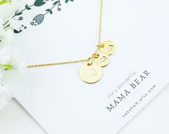 Personalized Mama Bear Necklace for Women Custom Hand Stamped Necklace for Grandma, Personalized Gift for Mother, Mom Mommy And Me Necklace