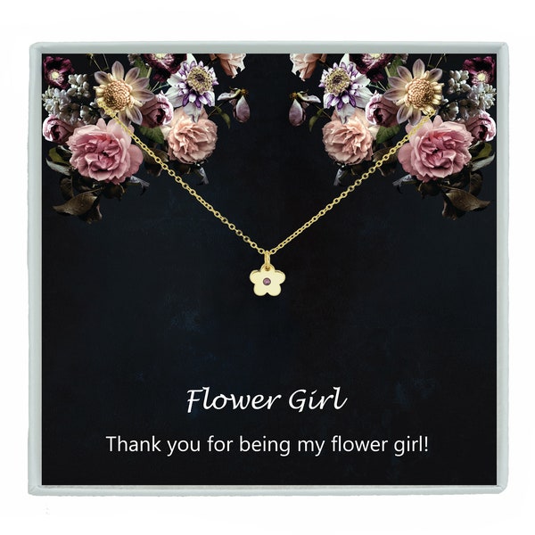 Flower Girl Gift Necklace Flower Charm Initial Necklace Flower Girl Proposal Kids Wedding Gift jewelry Thank you gift for flower girl