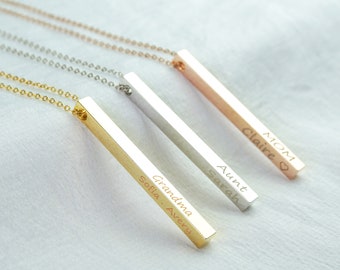 Personalized Four Side Vertical Bar Necklace Mom Kids Name Necklace Grandma Aunt Gift Jewelry Mother Necklace With Children Names